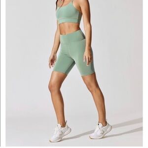 Carbon38 High Rise 7” Biker Shorts — Sage Green (Size M)